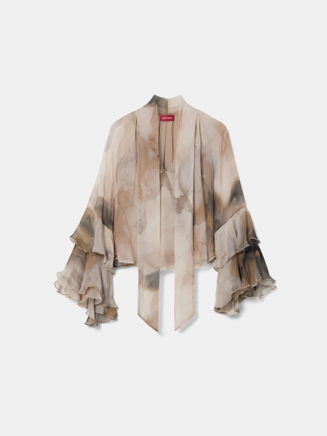 Printed blouse with bow
