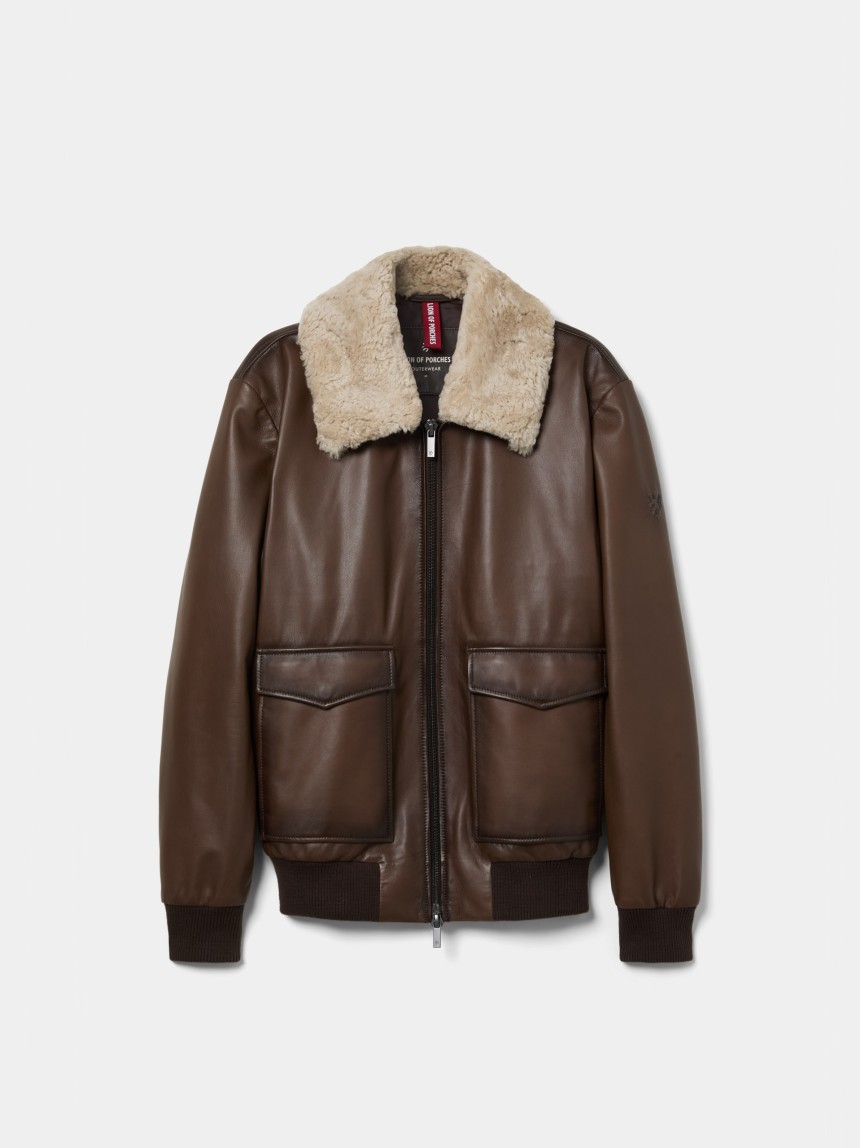 Leather aviator-style jacket