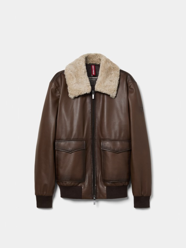 Leather aviator-style jacket