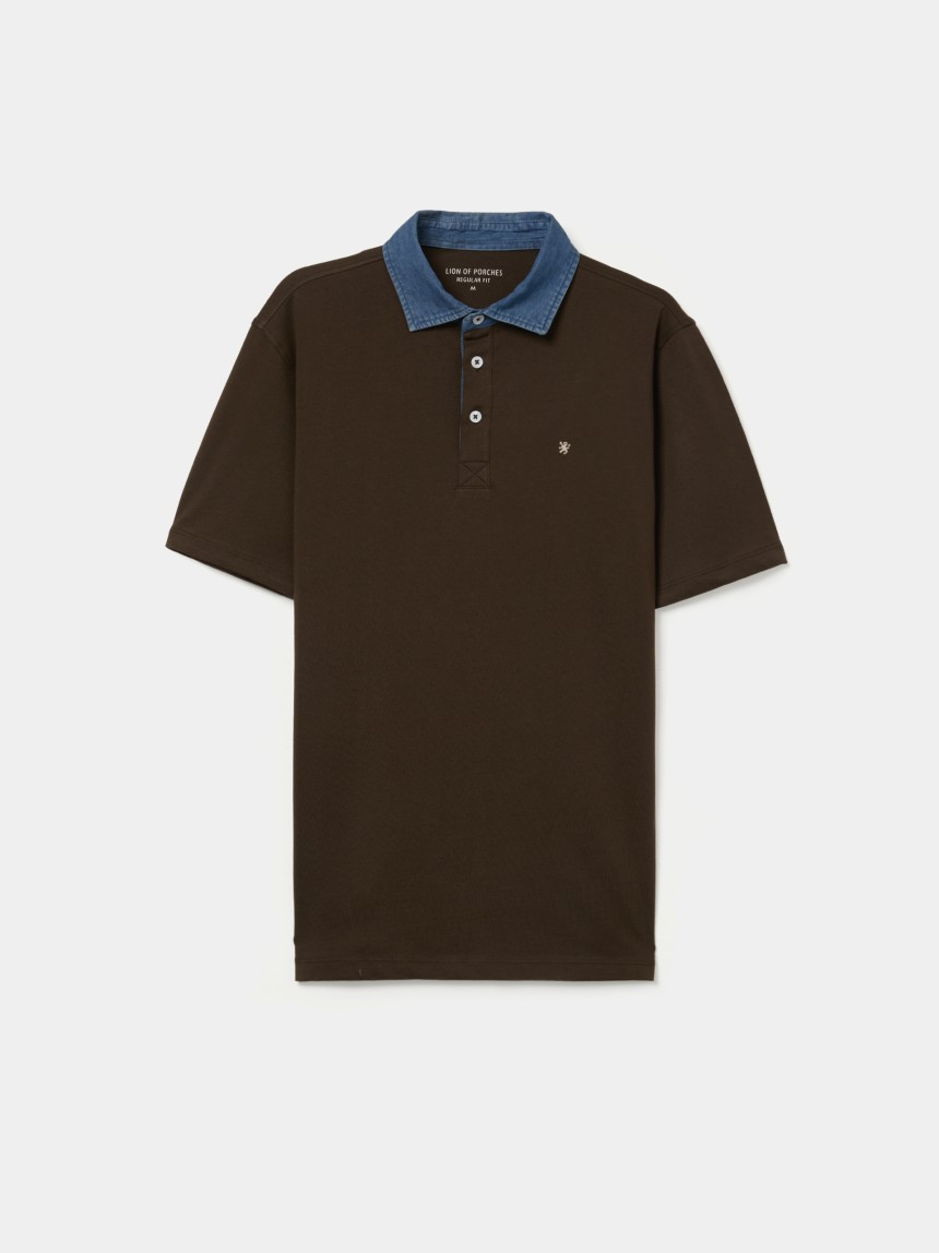Cotton polo shirt with denim collar