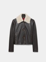 Leather coat with fur collar