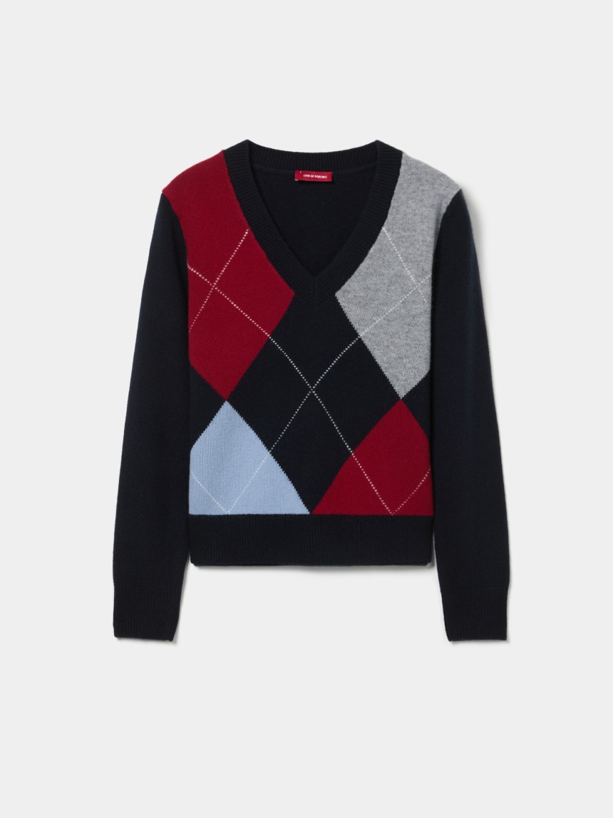 Wool sweater with diamond pattern
