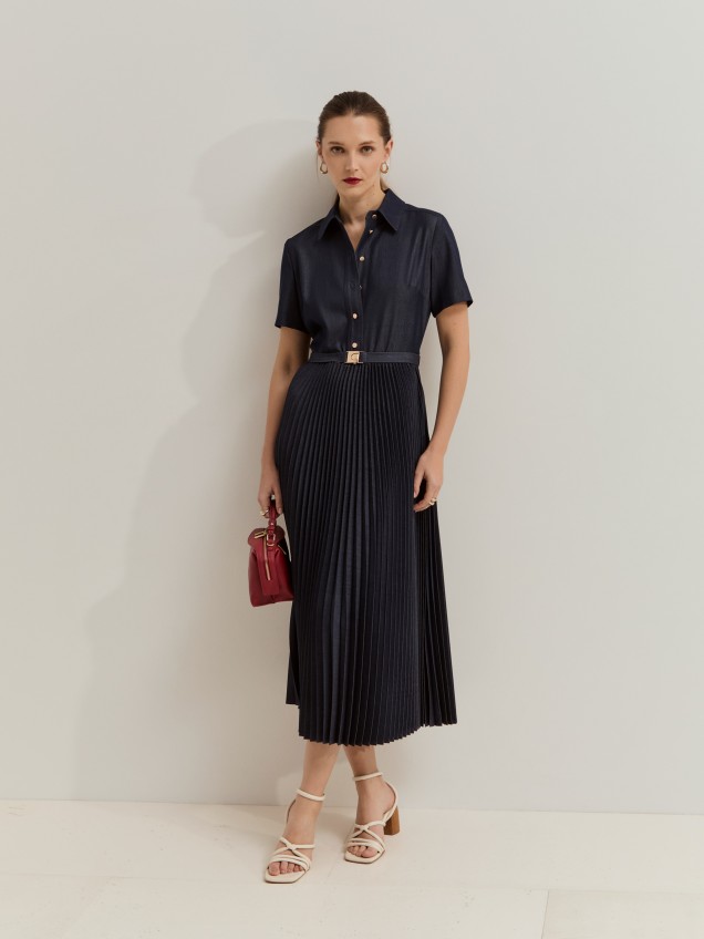 Midi dress with pleated skirt