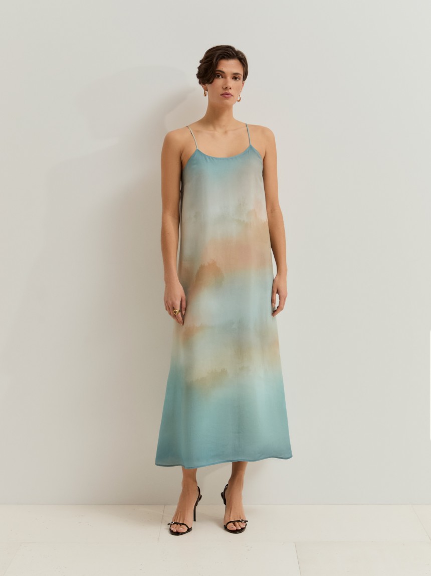 Vestido estampado em liocel