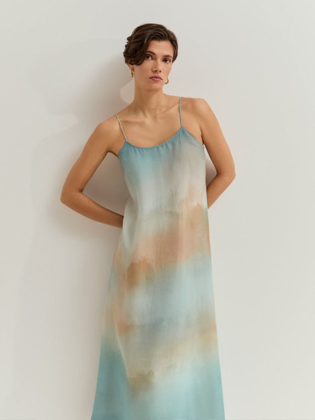 Vestido estampado em liocel
