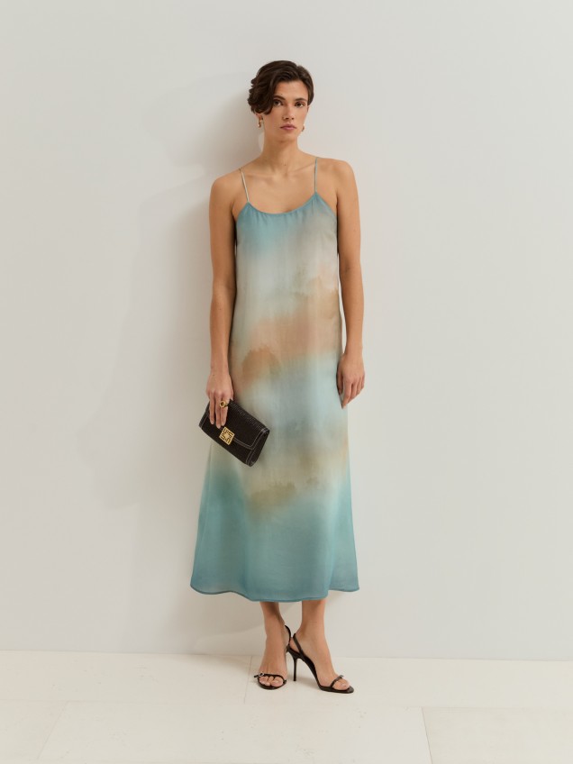 Vestido estampado em liocel