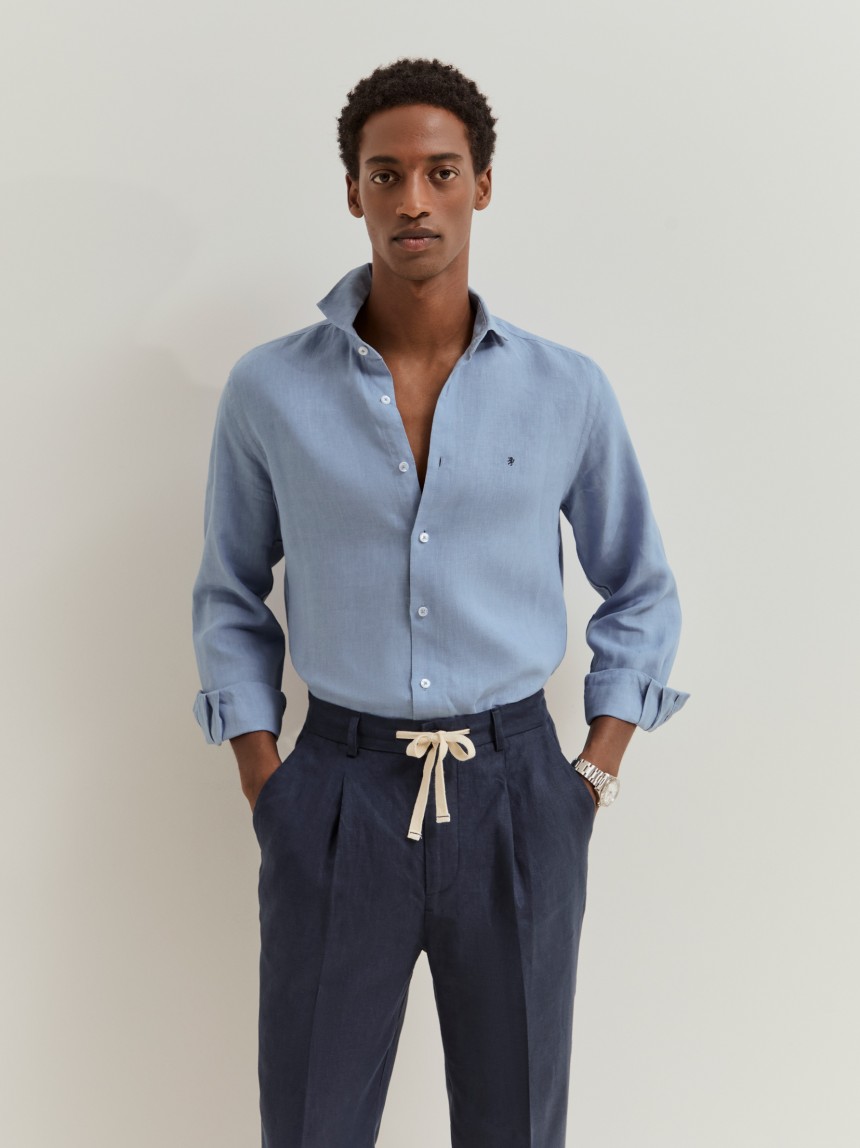 Cal�as chino regular fit em linho