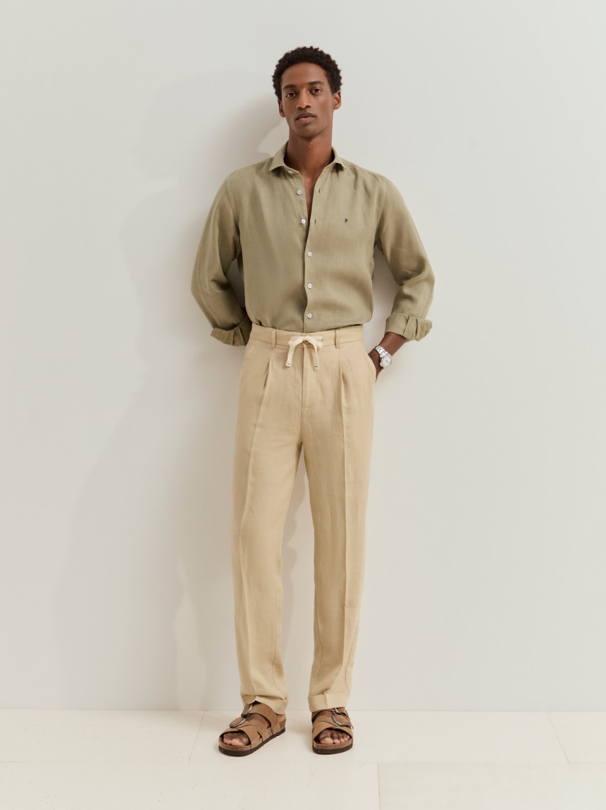 Cal�as chino regular fit em linho