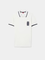 Polo piqu� com riscas e estampado