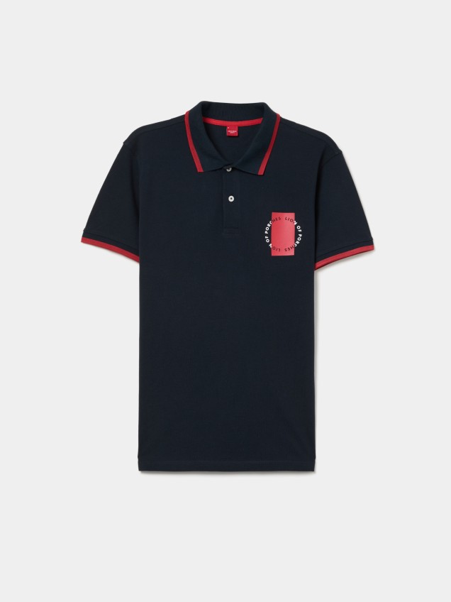 Polo shirt with stripes and print