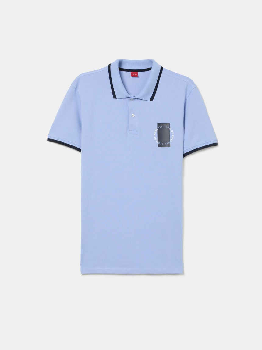 Polo piqu� com riscas e estampado