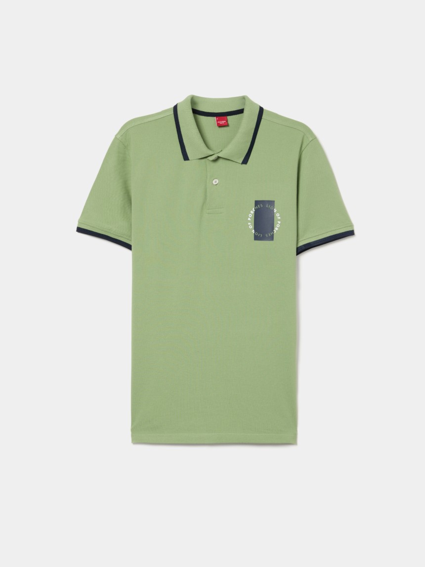 Polo piqu� com riscas e estampado