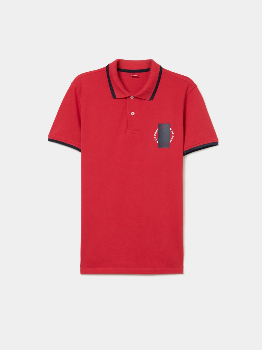 Polo piqu� com riscas e estampado