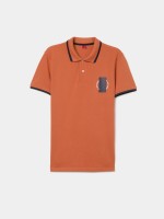 Polo piqu� com riscas e estampado
