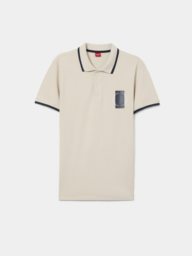 Polo piqué com riscas e estampado
