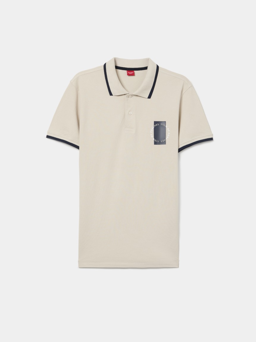 Polo piqu� com riscas e estampado