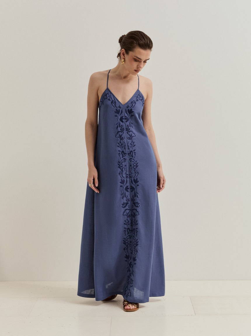 Vestido de al�as em liocel e linho