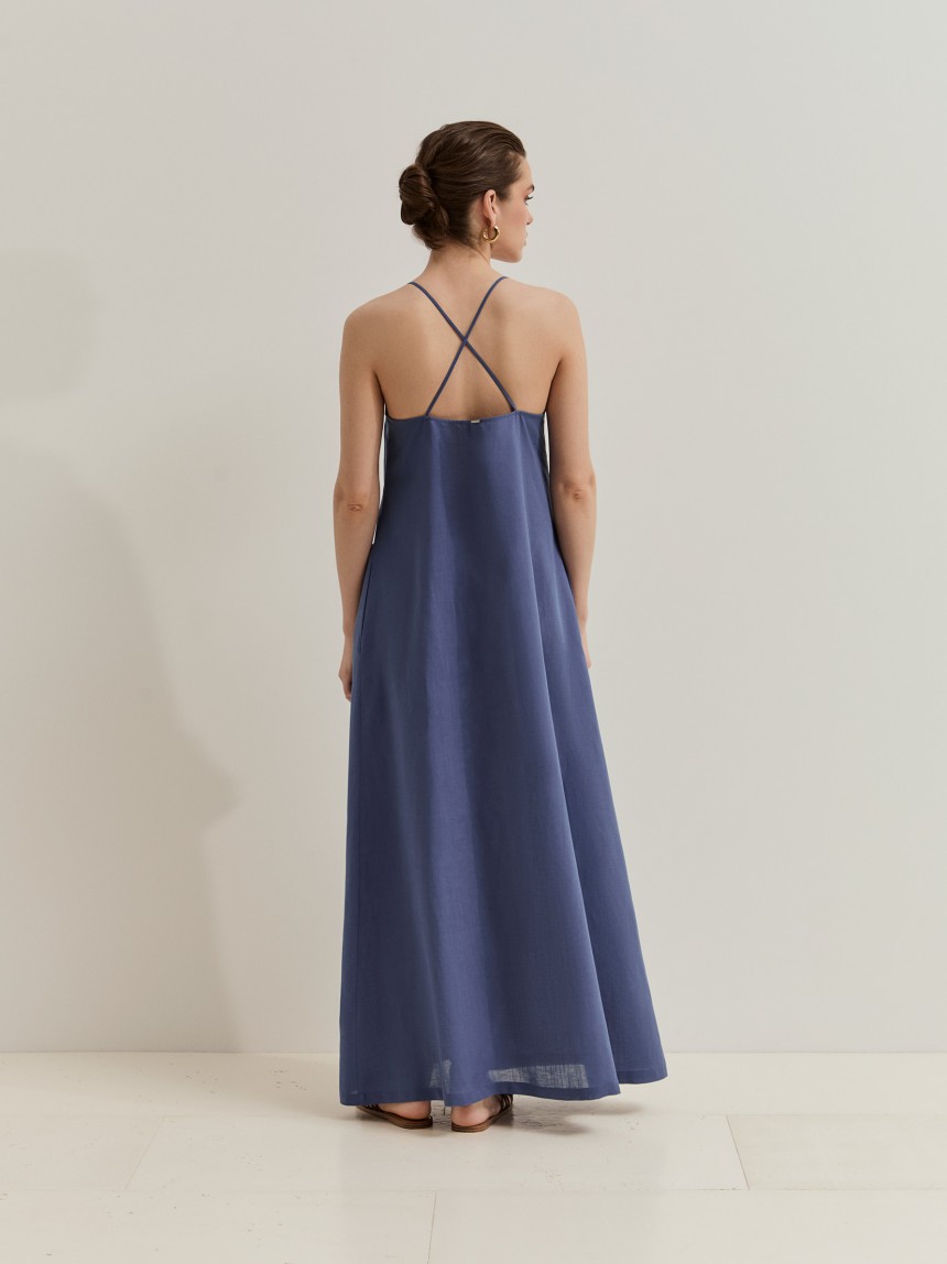 Vestido de al�as em liocel e linho