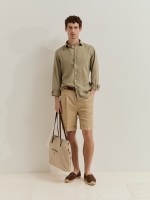 Camisa slim fit em liocel e linho