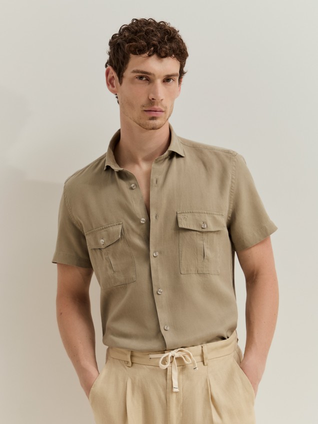 Short-sleeved shirt in lyocell and linen
