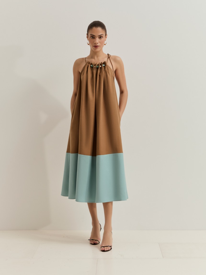 Two-tone midi dress with rhinestones