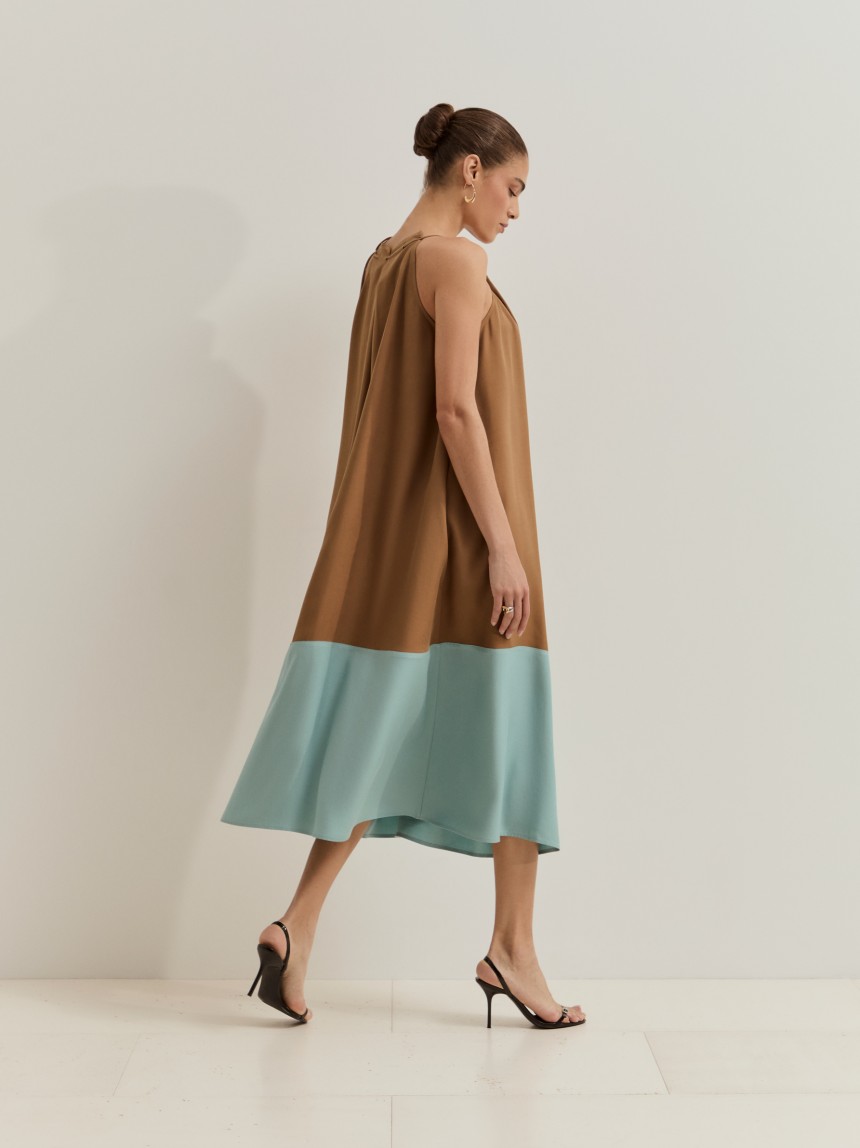 Two-tone midi dress with rhinestones