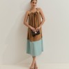 Two-tone midi dress with rhinestones