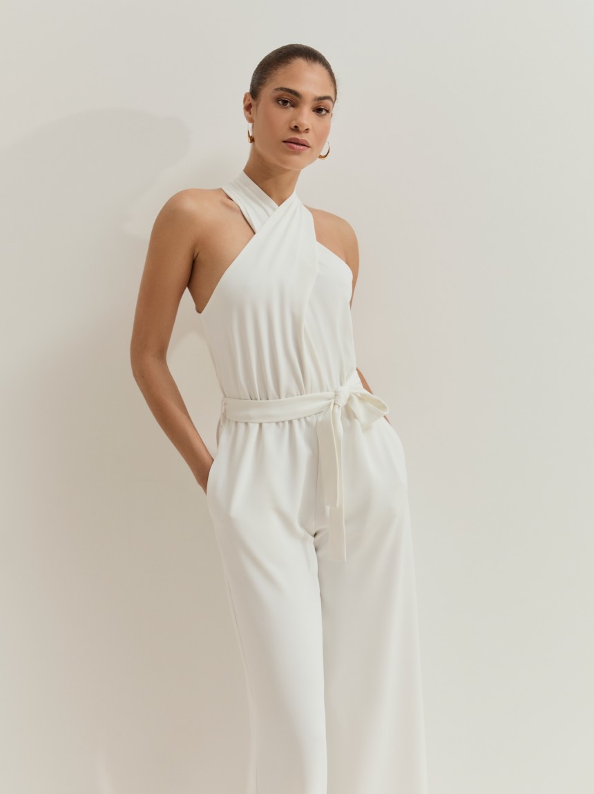 Jumpsuit with crossover neckline