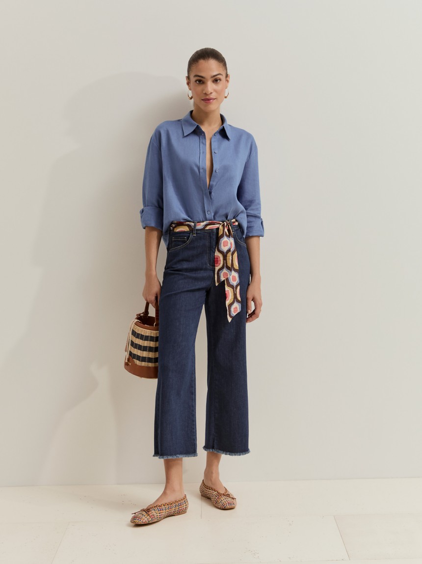 Denim jeans with a belt