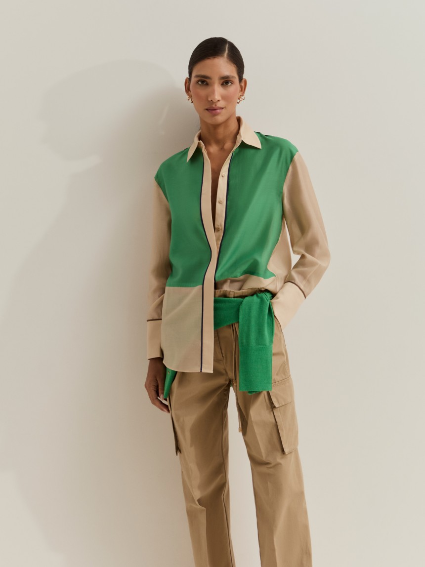 Camisa colour block com liocel