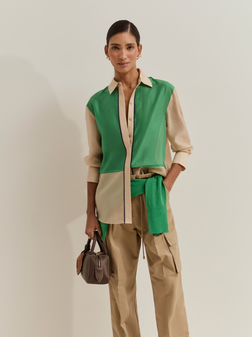 Camisa colour block com liocel