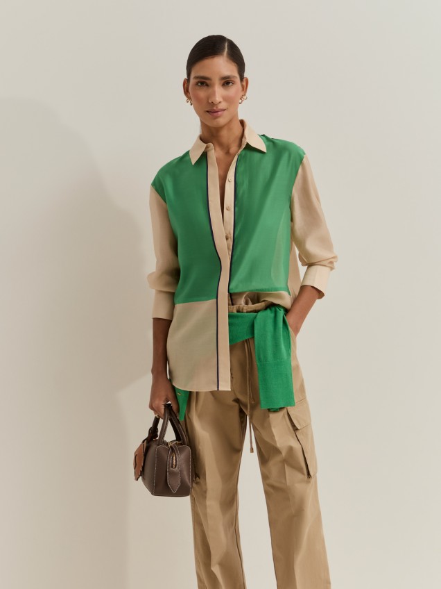 Camisa colour block com liocel