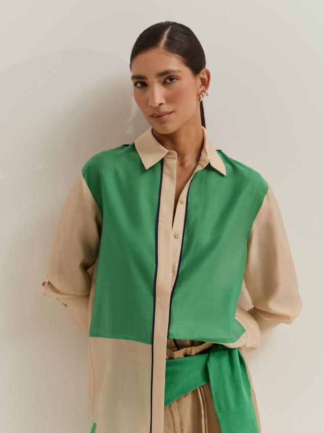 Camisa colour block com liocel