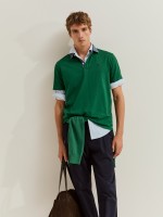 Cotton polo shirt with denim collar