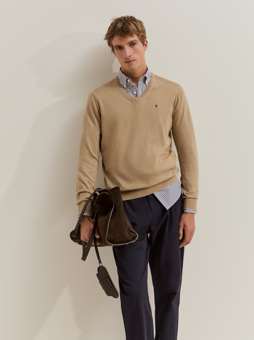 Pullover em algod�o e caxemira