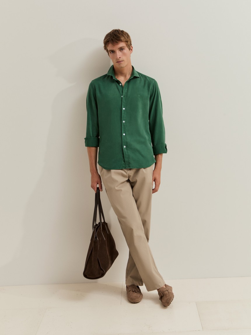Camisa slim fit em linho e liocel