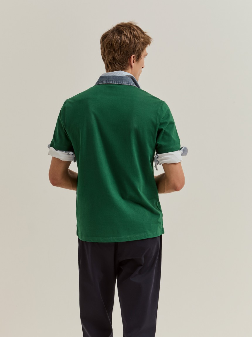 Cotton polo shirt with denim collar