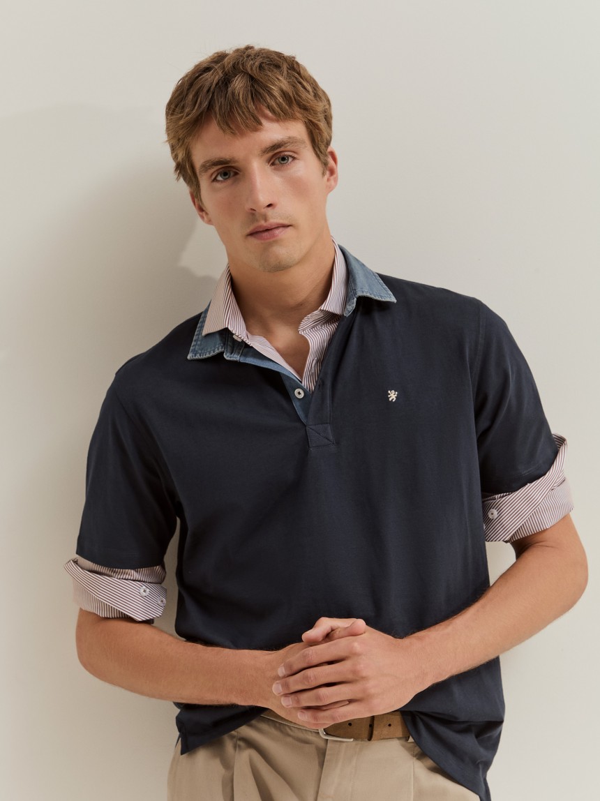 Polo de algod�o com gola denim
