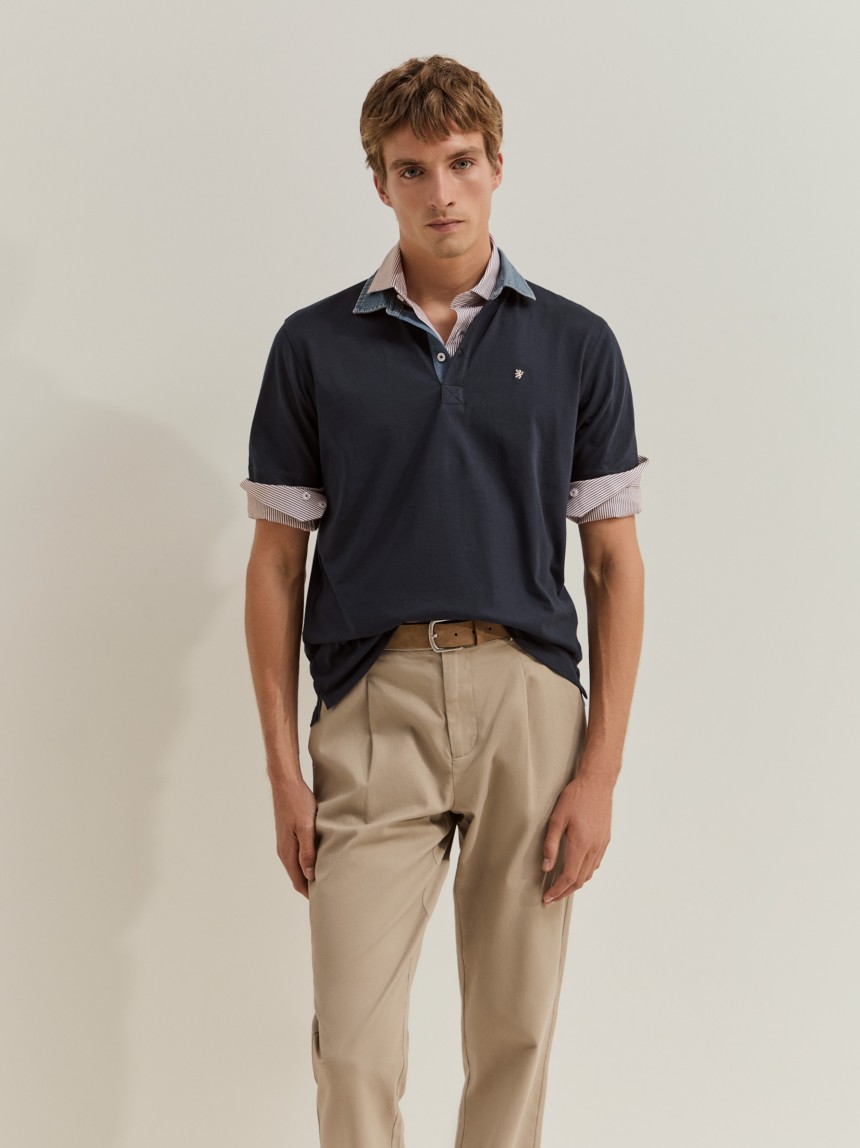 Polo de algod�o com gola denim