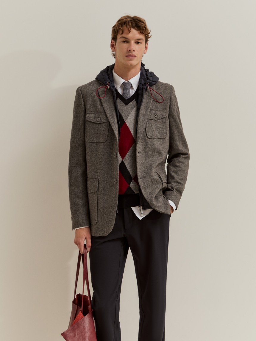Blazer with a removable hood