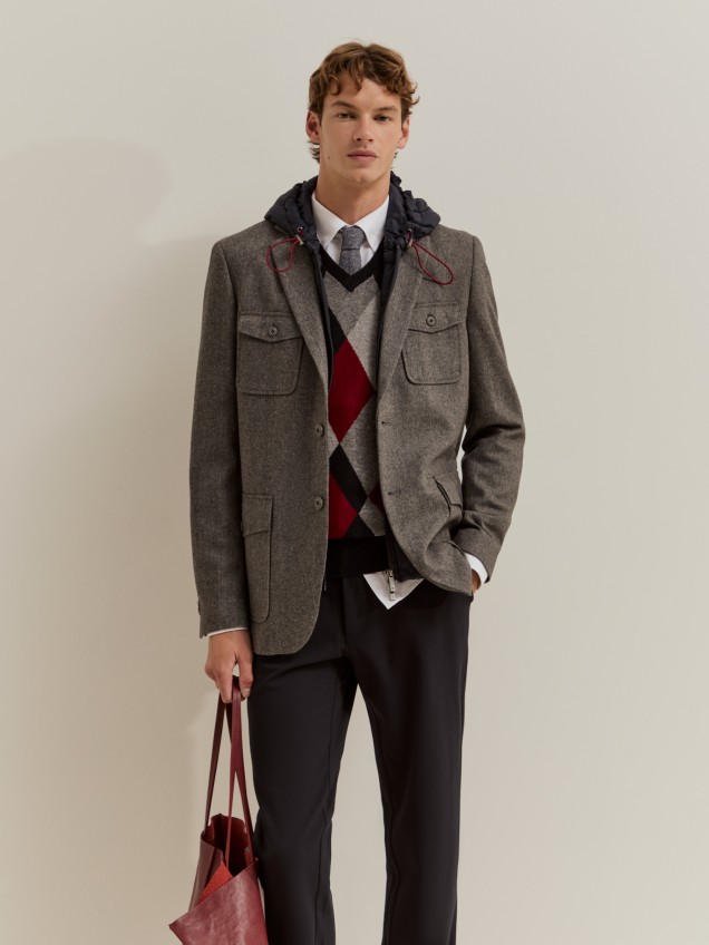 Blazer with a removable hood