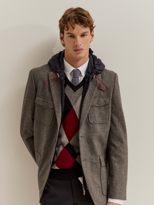 Blazer with a removable hood