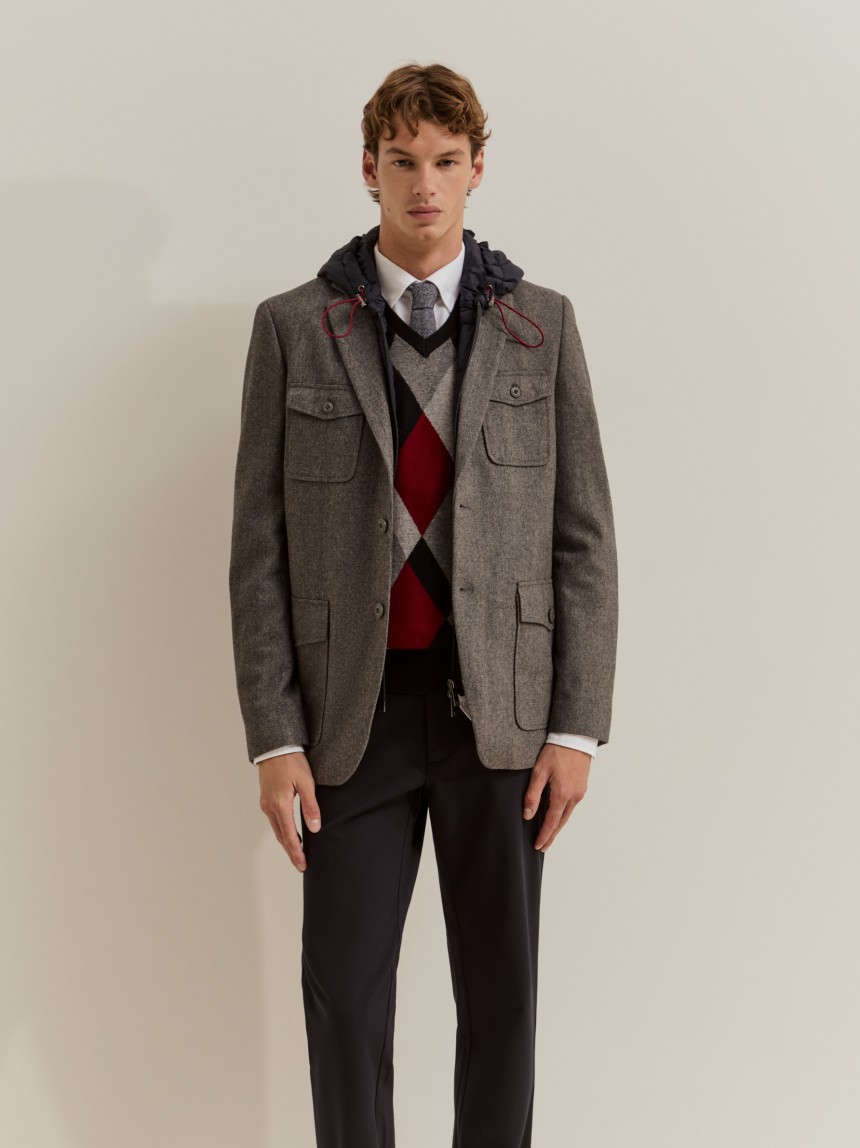 Blazer with a removable hood