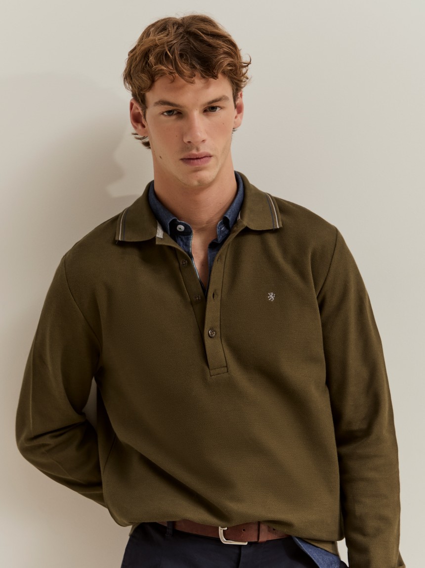 Long-sleeve piqu� polo shirt