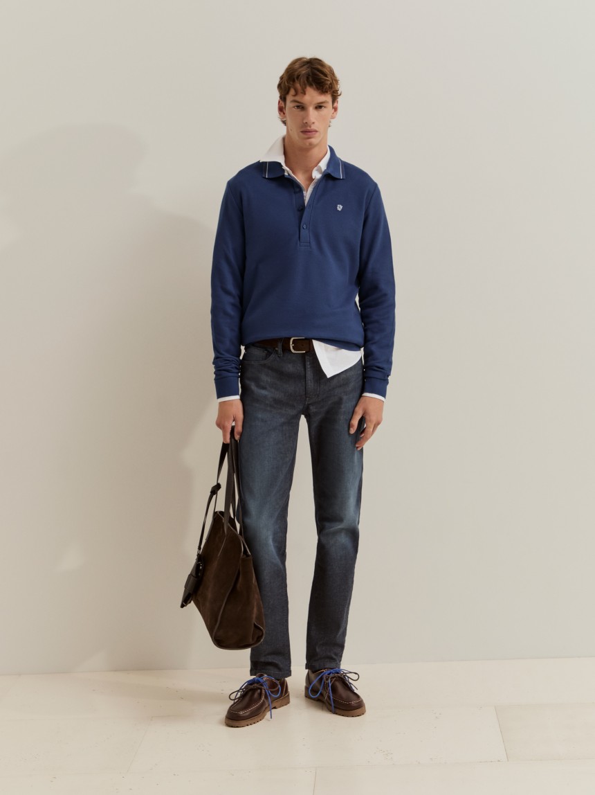 Long-sleeved piqu� polo shirt