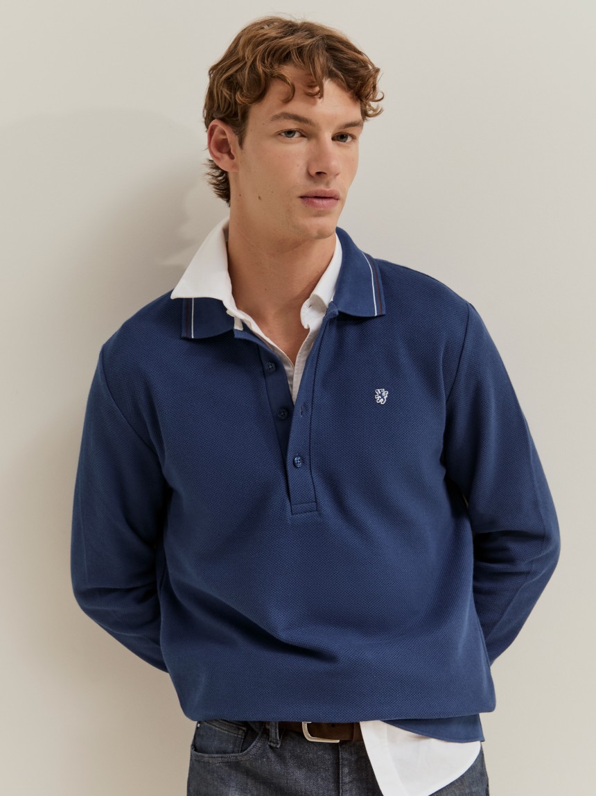 Long-sleeved piqu� polo shirt