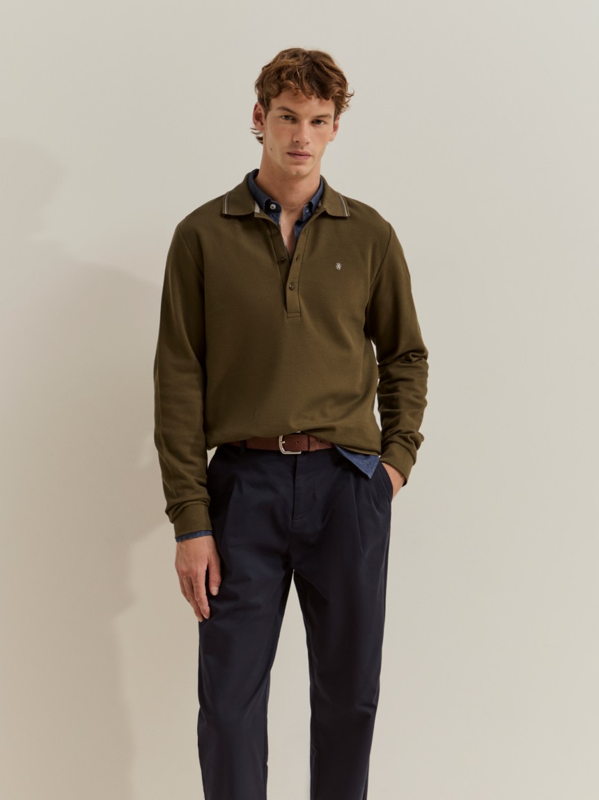 Long-sleeve piqu� polo shirt