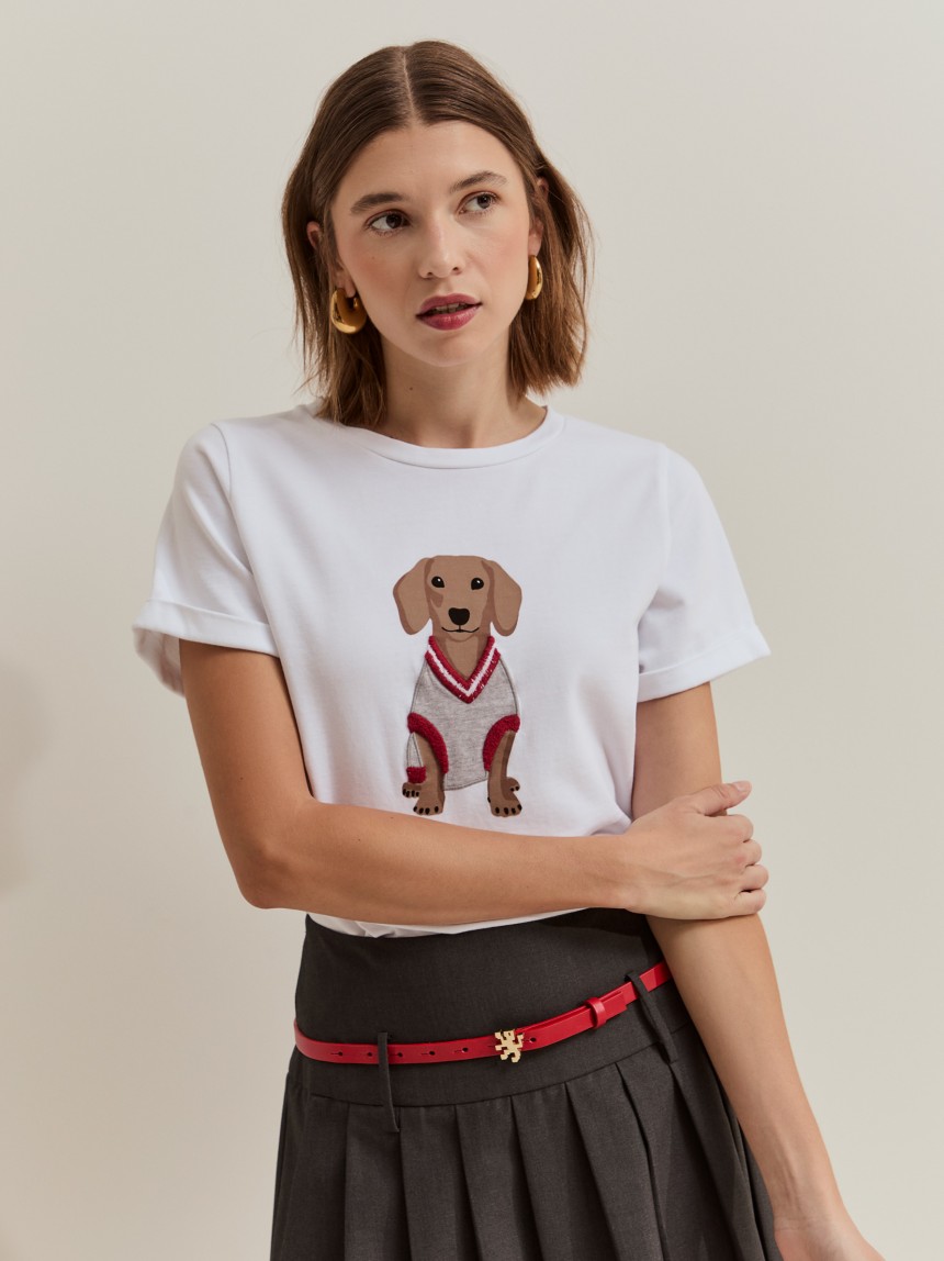 T-shirt de algod�o com c�o