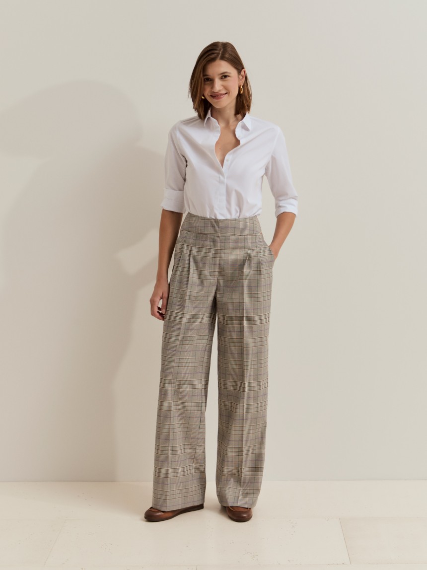Wide leg plaid pants