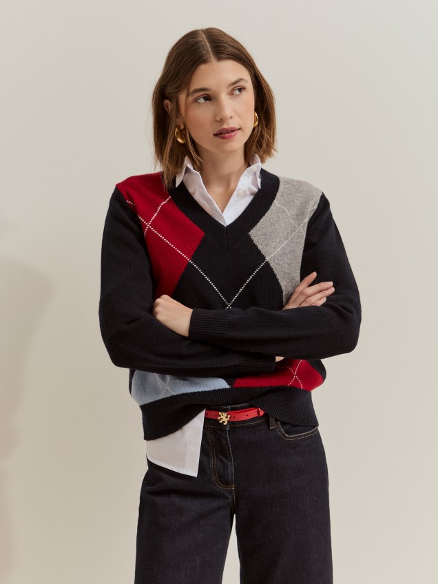 Wool sweater with diamond pattern - Image product